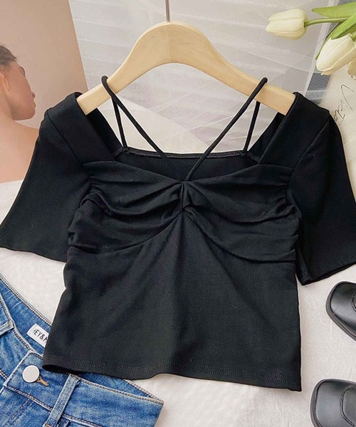 SPIGA（スピーガ）の「ﾃﾞｺﾙﾃﾗｲﾝﾘﾎﾞﾝ風ﾄｯﾌﾟｽ（Tシャツ/カットソー・レディース・ホワイト/ブラック/グレー・FREE）」の19枚目の写真