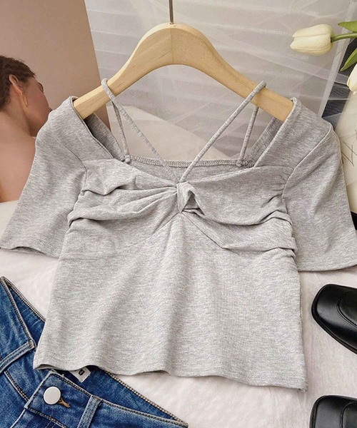 SPIGA（スピーガ）の「ﾃﾞｺﾙﾃﾗｲﾝﾘﾎﾞﾝ風ﾄｯﾌﾟｽ（Tシャツ/カットソー・レディース・ホワイト/ブラック/グレー・FREE）」の20枚目の写真