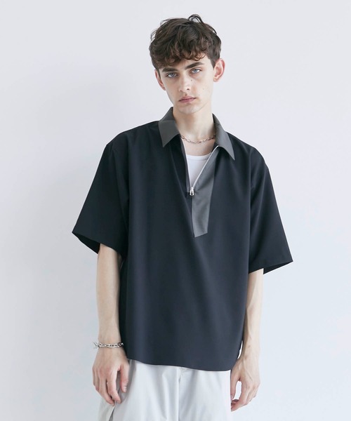 CITY TOKYO（シティトウキョウ）の「デザインハーフジップシャツ（シャツ/ブラウス・メンズ・ブラック系その他2/グレー系その他2/ダークブルー・1/2/3）」の2枚目の写真
