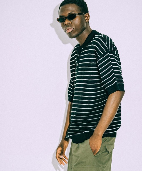 euan.(ユアン)の「euan. ミックス編み ボーダーニットポロシャツ(ポロシャツ・メンズ・ダークグリーン/ブラック・M/L)」の20枚目の写真