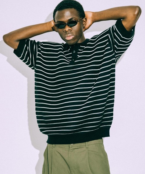 euan.(ユアン)の「euan. ミックス編み ボーダーニットポロシャツ(ポロシャツ・メンズ・ダークグリーン/ブラック・M/L)」の12枚目の写真