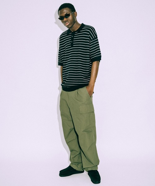 euan.(ユアン)の「euan. ミックス編み ボーダーニットポロシャツ(ポロシャツ・メンズ・ダークグリーン/ブラック・M/L)」の6枚目の写真