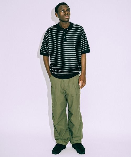 euan.(ユアン)の「euan. ミックス編み ボーダーニットポロシャツ(ポロシャツ・メンズ・ダークグリーン/ブラック・M/L)」の3枚目の写真