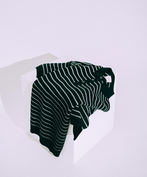 euan.(ユアン)の「euan. ミックス編み ボーダーニットポロシャツ(ポロシャツ・メンズ・ダークグリーン/ブラック・M/L)」の9枚目の写真