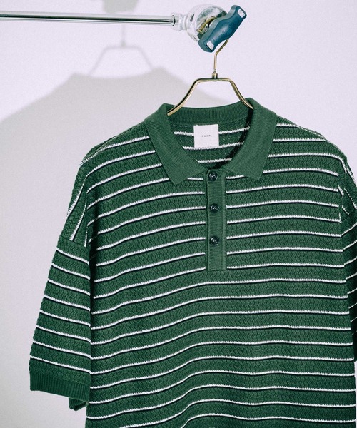 euan.(ユアン)の「euan. ミックス編み ボーダーニットポロシャツ(ポロシャツ・メンズ・ダークグリーン/ブラック・M/L)」の21枚目の写真