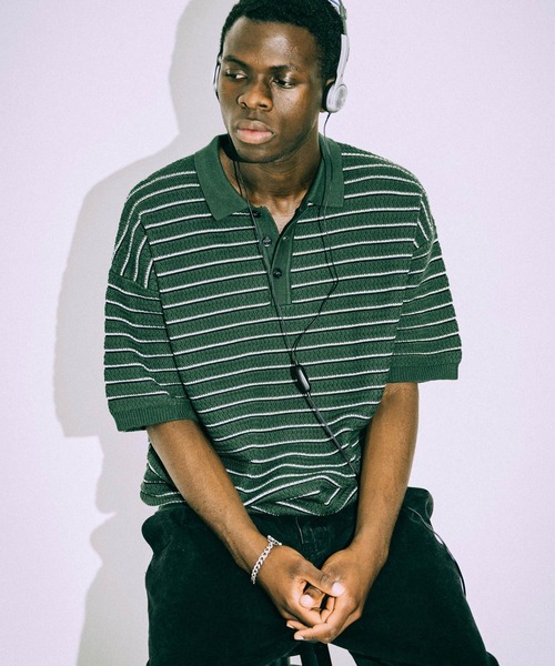 euan.(ユアン)の「euan. ミックス編み ボーダーニットポロシャツ(ポロシャツ・メンズ・ダークグリーン/ブラック・M/L)」の17枚目の写真