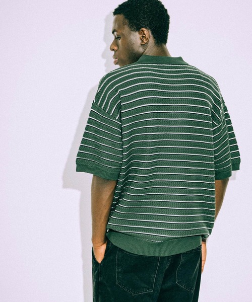 euan.(ユアン)の「euan. ミックス編み ボーダーニットポロシャツ(ポロシャツ・メンズ・ダークグリーン/ブラック・M/L)」の13枚目の写真