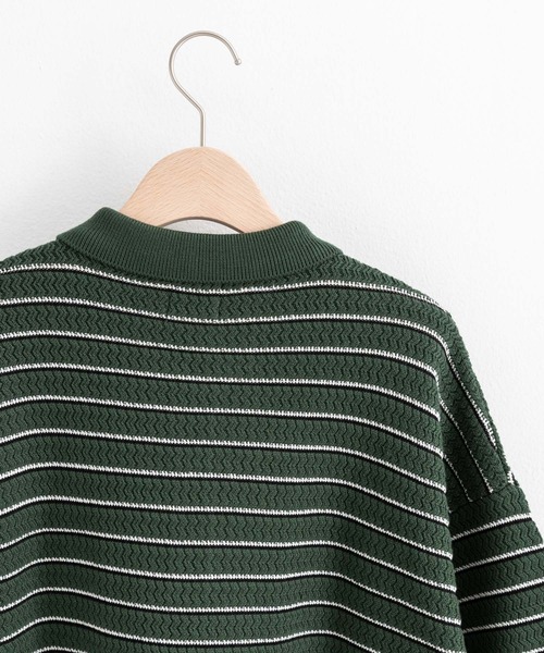 euan.(ユアン)の「euan. ミックス編み ボーダーニットポロシャツ(ポロシャツ・メンズ・ダークグリーン/ブラック・M/L)」の5枚目の写真