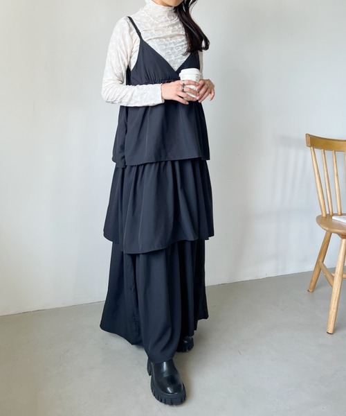 CLEA(クレア)の「カンカンティアードロングキャミワンピース(ワンピース・レディース・ブラック・FREE)」の14枚目の写真