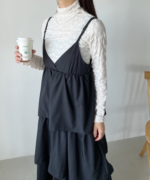 CLEA(クレア)の「カンカンティアードロングキャミワンピース(ワンピース・レディース・ブラック・FREE)」の5枚目の写真