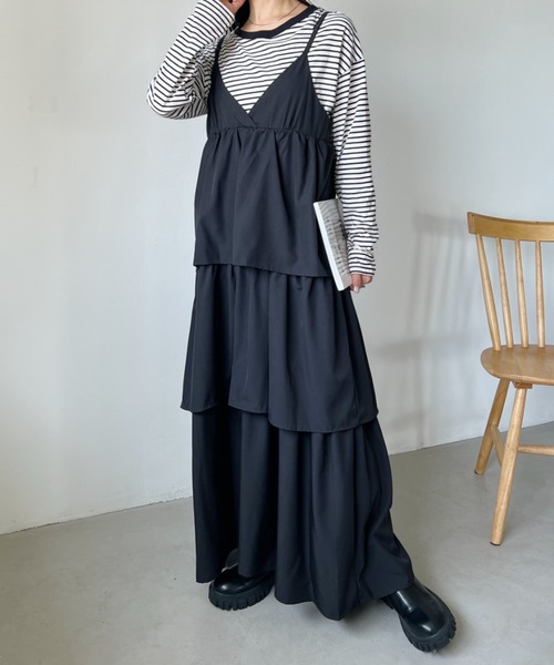 CLEA(クレア)の「カンカンティアードロングキャミワンピース(ワンピース・レディース・ブラック・FREE)」の13枚目の写真