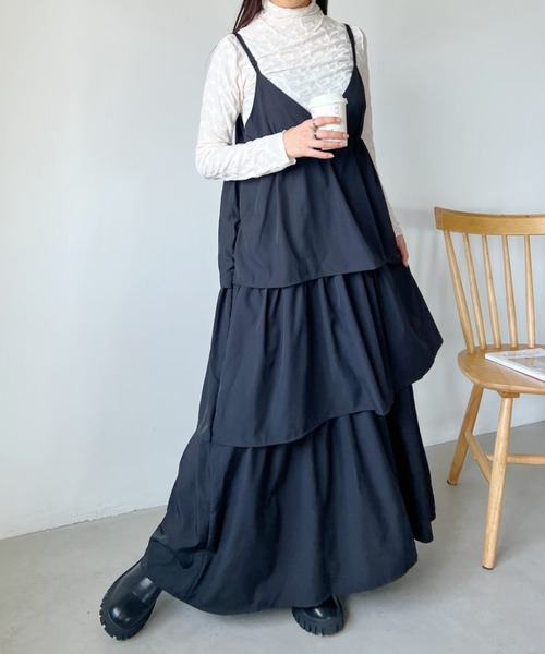 CLEA(クレア)の「カンカンティアードロングキャミワンピース(ワンピース・レディース・ブラック・FREE)」の12枚目の写真