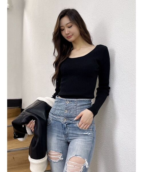 GYDA（ジェイダ）の「クルーネックリブニットトップス（ニット/セーター・レディース・ブラック/オフホワイト/その他1・FREE）」の8枚目の写真