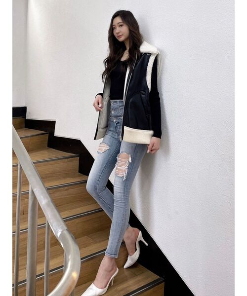 GYDA（ジェイダ）の「クルーネックリブニットトップス（ニット/セーター・レディース・ブラック/オフホワイト/その他1・FREE）」の19枚目の写真