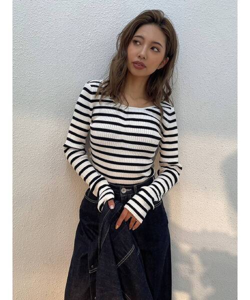 GYDA（ジェイダ）の「クルーネックリブニットトップス（ニット/セーター・レディース・ブラック/オフホワイト/その他1・FREE）」の6枚目の写真