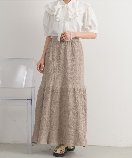 RETRO GIRL(レトロガール)の「ふくれジャガード切替SK(スカート・レディース・ブラック/アイボリー/ブラウン・FREE)」の1枚目の写真