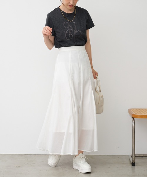 one after another NICE CLAUP（ワンアフターアナザーナイスクラップ）の「ボリュームコットンスカート（スカート・レディース・グレイッシュベージュ/オフホワイト/パープル/ブラック・FREE）」の7枚目の写真