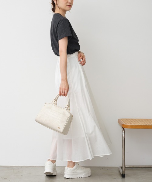 one after another NICE CLAUP（ワンアフターアナザーナイスクラップ）の「ボリュームコットンスカート（スカート・レディース・グレイッシュベージュ/オフホワイト/パープル/ブラック・FREE）」の9枚目の写真