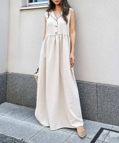 esutoreja(エストレジャ)の「カラースリーブレスドレス(ワンピース・レディース・ベージュ/ブラック・FREE)」の2枚目の写真