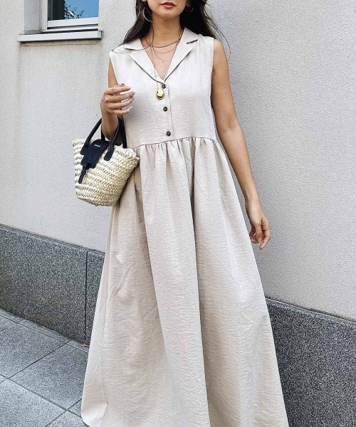 esutoreja(エストレジャ)の「カラースリーブレスドレス(ワンピース・レディース・ベージュ/ブラック・FREE)」の3枚目の写真