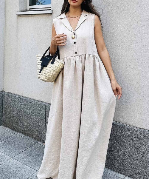 esutoreja(エストレジャ)の「カラースリーブレスドレス(ワンピース・レディース・ベージュ/ブラック・FREE)」の5枚目の写真