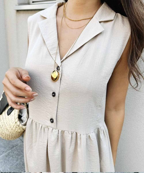 esutoreja(エストレジャ)の「カラースリーブレスドレス(ワンピース・レディース・ベージュ/ブラック・FREE)」の6枚目の写真