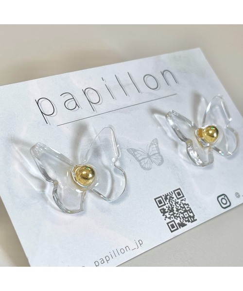 tone（トーン）の「【papillon】クリア蝶々ピアス(MA)（ピアス（両耳用）・レディース・クリア・FREE）」の2枚目の写真