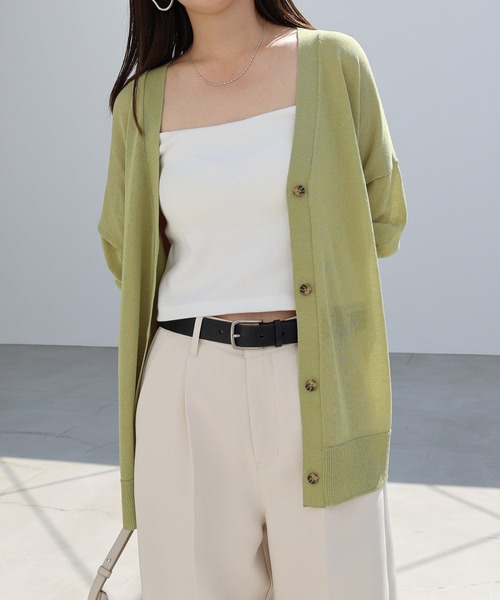 新品⭐︎エムプルミエ⭐︎UVカットラウンドネック半袖カーディガン　シアー　ブラック m,i,d, navy / Vネックリブ半袖シアーカーディガンが入荷いたし