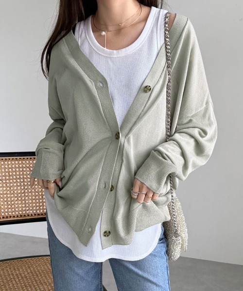 新品⭐︎エムプルミエ⭐︎UVカットラウンドネック半袖カーディガン　シアー　ブラック m,i,d, navy / Vネックリブ半袖シアーカーディガンが入荷いたし