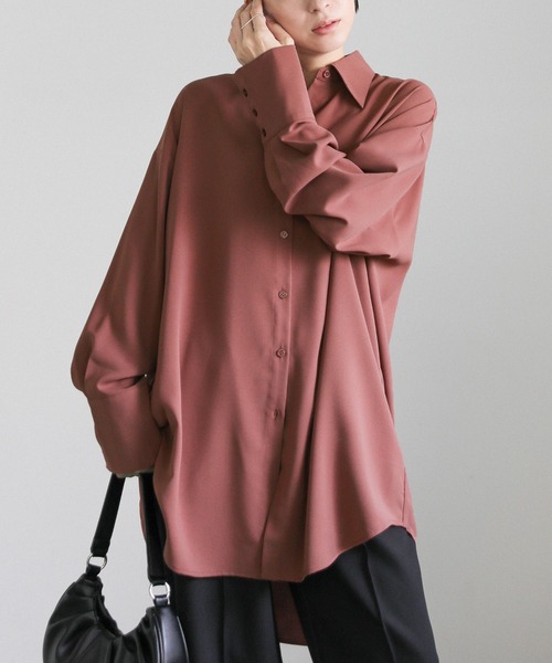 select MOCA（セレクトモカ）の「シルキータッチオーバーシャツ（シャツ/ブラウス・レディース・アイボリー/スモークピンク/グレー・FREE）」の3枚目の写真