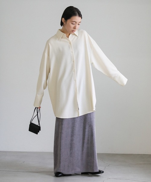 select MOCA（セレクトモカ）の「シルキータッチオーバーシャツ（シャツ/ブラウス・レディース・アイボリー/スモークピンク/グレー・FREE）」の5枚目の写真
