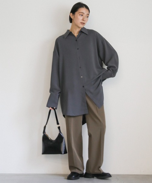 select MOCA（セレクトモカ）の「シルキータッチオーバーシャツ（シャツ/ブラウス・レディース・アイボリー/スモークピンク/グレー・FREE）」の6枚目の写真