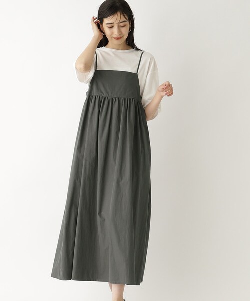 OPAQUE.CLIP（オペークドットクリップ）の「◆《ツインセット》Tシャツ×キャミワンピース【洗濯機洗い可】（ワンピース・レディース・ブラック/ブラウン系その他/チャコールグレー・36/40/38）」の7枚目の写真