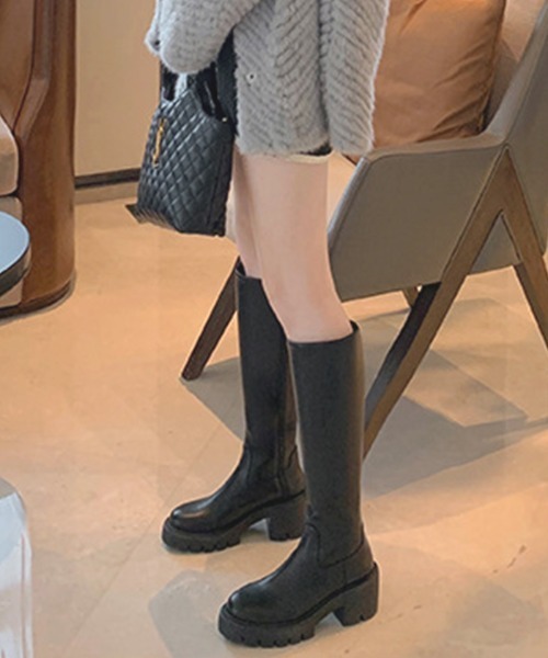 Futier land（フューティアランド）の「美脚チャンキーヒールロングブーツ（ブーツ・レディース・ブラック・40/39/38/36/37）」の6枚目の写真