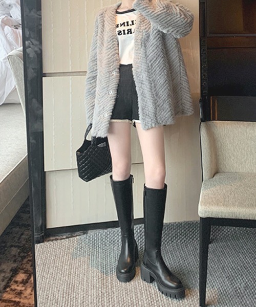 Futier land（フューティアランド）の「美脚チャンキーヒールロングブーツ（ブーツ・レディース・ブラック・40/39/38/36/37）」の10枚目の写真