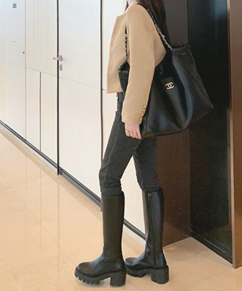 Futier land（フューティアランド）の「美脚チャンキーヒールロングブーツ（ブーツ・レディース・ブラック・40/39/38/36/37）」の17枚目の写真