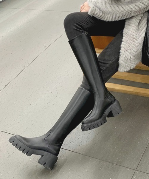 Futier land（フューティアランド）の「美脚チャンキーヒールロングブーツ（ブーツ・レディース・ブラック・40/39/38/36/37）」の18枚目の写真