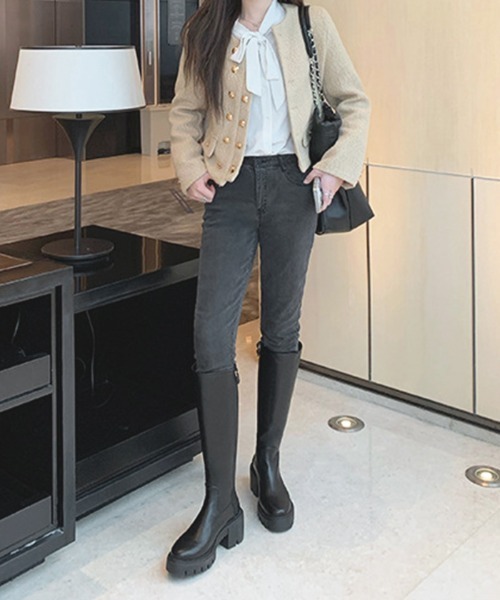 Futier land（フューティアランド）の「美脚チャンキーヒールロングブーツ（ブーツ・レディース・ブラック・40/39/38/36/37）」の21枚目の写真