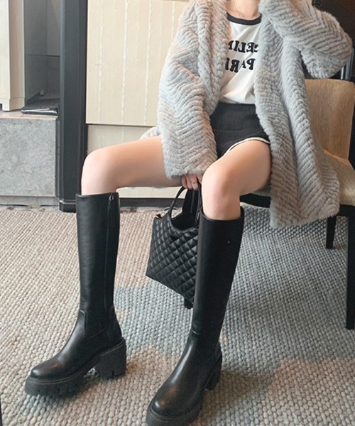 Futier land（フューティアランド）の「美脚チャンキーヒールロングブーツ（ブーツ・レディース・ブラック・40/39/38/36/37）」の22枚目の写真