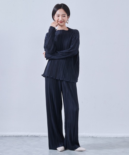 On One's Own（オンワンズオン）の「On One's Own プリーツ加工・カットソーワイドパンツ・セットアップ商品・アップサイクル・イージーパンツ（その他パンツ・レディース・ブラック/ネイビー/オリーブ・FREE）」の20枚目の写真