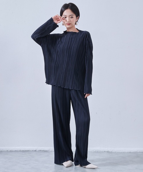 On One's Own（オンワンズオン）の「On One's Own プリーツ加工・カットソーワイドパンツ・セットアップ商品・アップサイクル・イージーパンツ（その他パンツ・レディース・ブラック/ネイビー/オリーブ・FREE）」の21枚目の写真