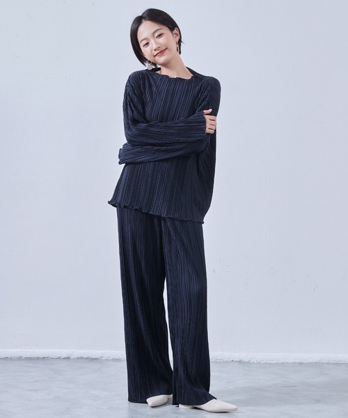On One's Own（オンワンズオン）の「On One's Own プリーツ加工・カットソーワイドパンツ・セットアップ商品・アップサイクル・イージーパンツ（その他パンツ・レディース・ブラック/ネイビー/オリーブ・FREE）」の22枚目の写真