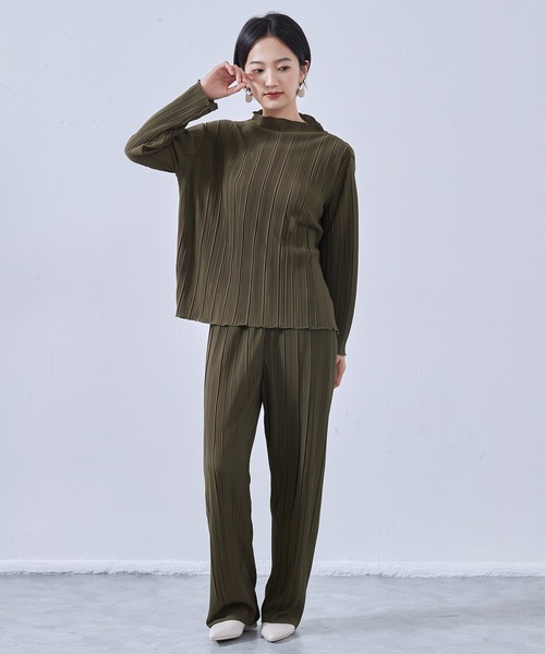 On One's Own（オンワンズオン）の「On One's Own プリーツ加工・カットソーワイドパンツ・セットアップ商品・アップサイクル・イージーパンツ（その他パンツ・レディース・ブラック/ネイビー/オリーブ・FREE）」の16枚目の写真