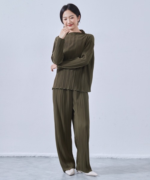 On One's Own（オンワンズオン）の「On One's Own プリーツ加工・カットソーワイドパンツ・セットアップ商品・アップサイクル・イージーパンツ（その他パンツ・レディース・ブラック/ネイビー/オリーブ・FREE）」の15枚目の写真