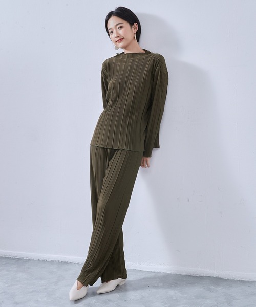 On One's Own（オンワンズオン）の「On One's Own プリーツ加工・カットソーワイドパンツ・セットアップ商品・アップサイクル・イージーパンツ（その他パンツ・レディース・ブラック/ネイビー/オリーブ・FREE）」の14枚目の写真