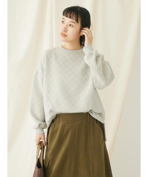 CRAFT STANDARD BOUTIQUE(クラフトスタンダードブティック)の「ふくれジャカード切替プルオーバー(Tシャツ/カットソー・レディース・ネイビー/グレイッシュベージュ・FREE)」の3枚目の写真