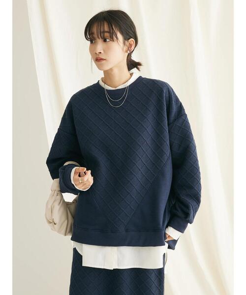 CRAFT STANDARD BOUTIQUE(クラフトスタンダードブティック)の「ふくれジャカード切替プルオーバー(Tシャツ/カットソー・レディース・ネイビー/グレイッシュベージュ・FREE)」の4枚目の写真