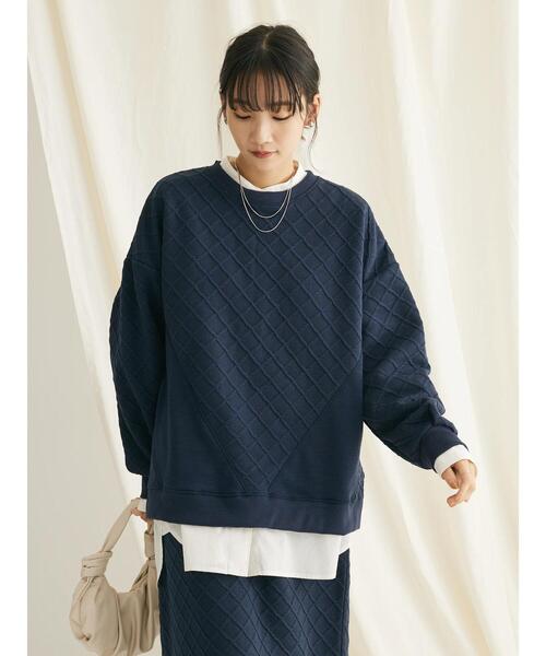 CRAFT STANDARD BOUTIQUE(クラフトスタンダードブティック)の「ふくれジャカード切替プルオーバー(Tシャツ/カットソー・レディース・ネイビー/グレイッシュベージュ・FREE)」の5枚目の写真
