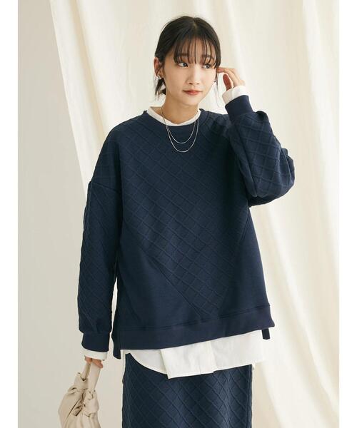 CRAFT STANDARD BOUTIQUE(クラフトスタンダードブティック)の「ふくれジャカード切替プルオーバー(Tシャツ/カットソー・レディース・ネイビー/グレイッシュベージュ・FREE)」の6枚目の写真