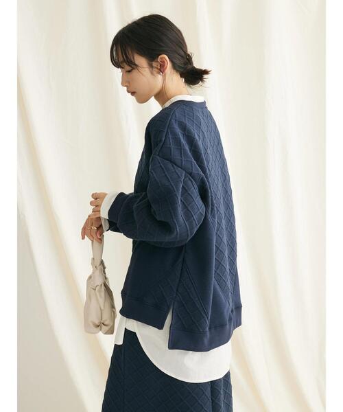 CRAFT STANDARD BOUTIQUE(クラフトスタンダードブティック)の「ふくれジャカード切替プルオーバー(Tシャツ/カットソー・レディース・ネイビー/グレイッシュベージュ・FREE)」の7枚目の写真